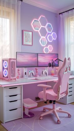 Kawaii Pastel Gaming Setup 🌸 in 2025 | Game room design, Game room decor, Bedroom ideas for small rooms cozy
