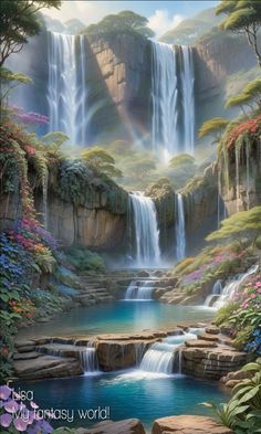 Rainbow Waterfall Painting