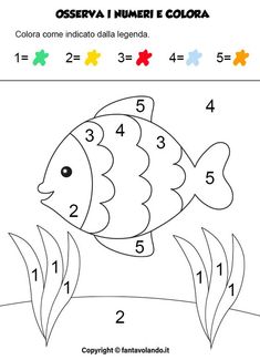 Attività per l'estate: Occhio ai numeri - Fantavolando Coloring Activity With Numbers, Numbered Fish Coloring Page, Coloring Activity With Fish Numbers, Fish Coloring Page With Numbers, Fish Color By Number, Educational Number Coloring Activity, Fish Themed Number Coloring, Color By Number Fish Activity, Color By Number Fish Worksheet