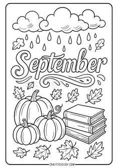 a coloring book with autumn leaves and books in the background that says,'october '