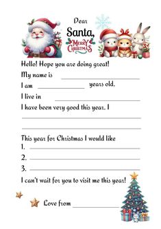 a christmas letter to santa and his reindeers is shown in this printable worksheet
