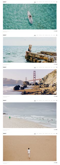 the four images show people walking on the beach, and one is in the water