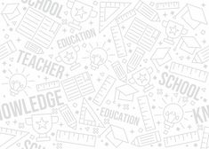a white and gray background with school related items