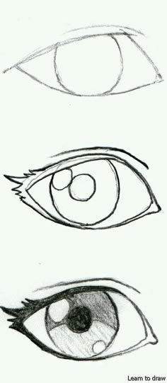 three different types of eyes with one being drawn in the foreground and another drawing on the