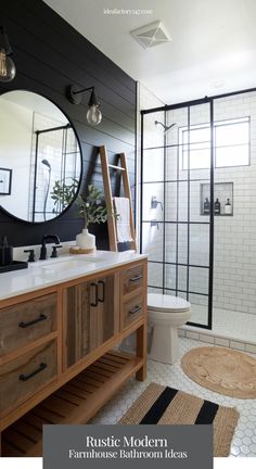 DREAMY! 15 Farmhouse Bathroom Ideas for a Cozy, Rustic Retreat in 2025 | Black vanity bathroom, Rustic bathroom decor, Bathroom inspiration decor