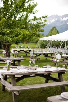 Wallowa River Camp Wedding by Tana Photography in 2025 | Picnic table wedding, Wedding picnic reception, Picnic wedding