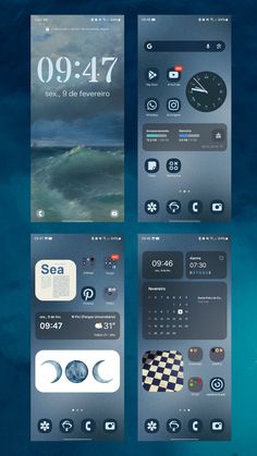 an iphone screen with various icons on it and the time displayed in different colors, shapes and sizes
