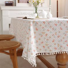 Cotton Floral Tablecloth Tea Table Decoration,Rectangle Table Cover For Kitchen Wedding Dining Room in 2025 | Table linens, Tea table, Table cloth