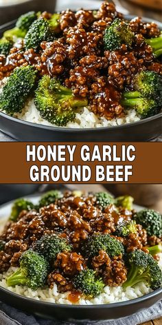 Plate of beef and broccoli coated in shiny honey garlic sauce