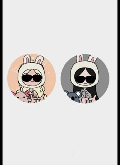 two stickers with cartoon characters on them, one is wearing sunglasses and the other has a