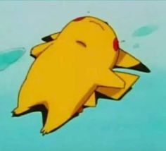 an animated image of a pikachu floating in the water with its eyes closed