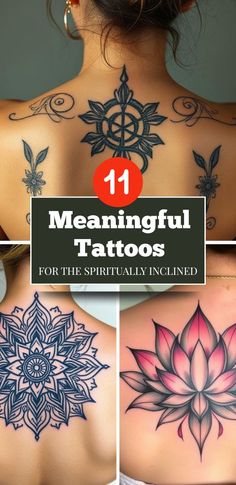 the back of a woman's neck with tattoos on it and text that reads, 11