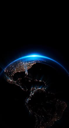 the earth is lit up at night with bright lights