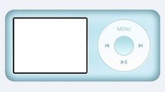 an ipod with a white screen on it's front and back side, showing the menu button