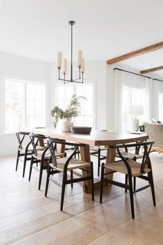 a dining room table with six chairs around it