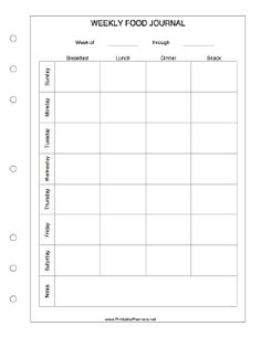 the weekly food journal is shown in this printable version, with blank pages for each page