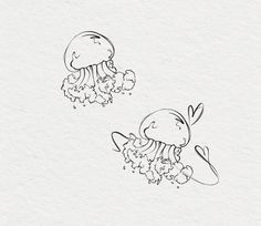two drawings of an octopus and jellyfish