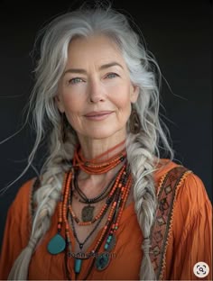 Bohemian Silver Jewelry With Large Stone, Gray Dreadlocks Older Women, Older Dark Haired Woman, Older Women With Long Curly Hair, Hippie Hair Female, Hippie Frisur, Grey Hair Inspiration, Beautiful Gray Hair, Hair Mistakes