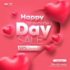 Valentine's Day Sale Poster with Hearts Template