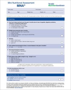 Newest Mini Nutritional Assessment®-short form (2009 version), reprinted with permission Nutrition Assessment Form, Rn License, Nutritional Assessment, Nutrition Assessment, Food Psychology, Clinical Nutrition, Fall Risk, Clinical Nutritionist, Pressure Ulcer