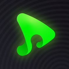 a green logo on a black background with swirls in the bottom right hand corner