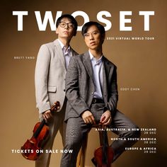 two men in suits and ties are posed on the cover of an article about violin