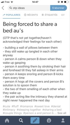 an iphone screen with the text being forced to share a bed au's