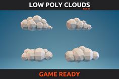 four low polygonal clouds floating in the sky