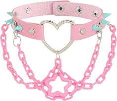 Navoky Punk Leather Multicolor Choker Gothic Necklace Colorful Studded Rivets Acrylic Chain Star Pendant Collar for Women and Girls in 2025 | Leather chokers, Choker collar, Music clothes