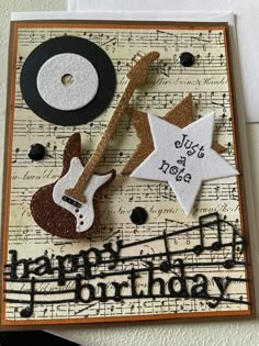 Birthday Card with Guitar and Music Notes