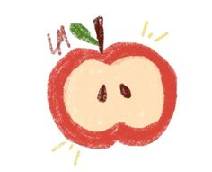 an apple drawn with colored pencils on white paper