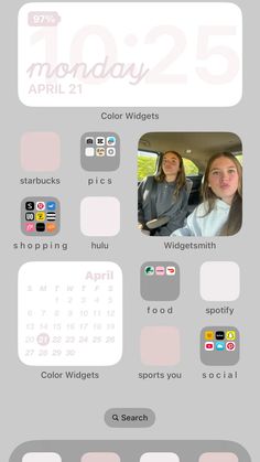 the back side of a car with two people in it and calendars on the front