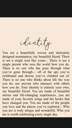 a poem written in black and white, with the words identity on top of it