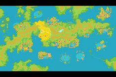 a map with lots of green and yellow buildings on it's sides, in the middle