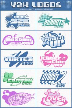 Take your Logo design to the next level by using this Y2K Aesthetic Logos - 2000's Logo Colle… | Graphic design lessons, Graphic shapes design, Graphic design fonts