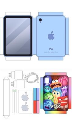 the packaging for an iphone is shown in blue and has various items to make it look like