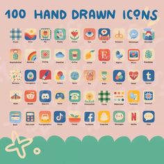 a poster with the words 100 hand drawn icons