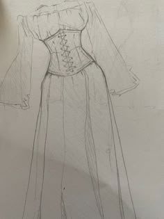 a drawing of a woman's dress with long sleeves and a corset