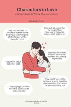 two people hugging each other with the caption'characters in love'above them