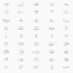 the different types of hearts drawn by hand on white paper, each with one line and two