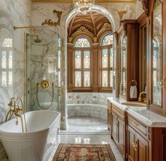 Luxurious Italian Bathroom with Marble Floors and Clawfoot Bathtub