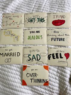 six handmade cards with different phrases on them