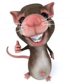 a cartoon mouse is smiling and giving the thumbs up sign with his teeth wide open