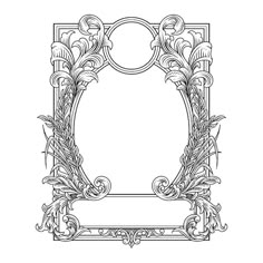 an ornate frame with flowers and leaves in the center, on a white background illustration
