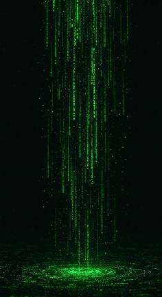 An artistic depiction of green matrix-style falling code with glitch effects on a dark tech background, symbolizing digital complexity and cyber aesthetics