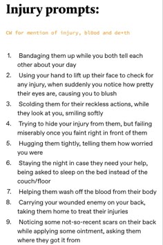 an info sheet with instructions on how to use the injury prompts