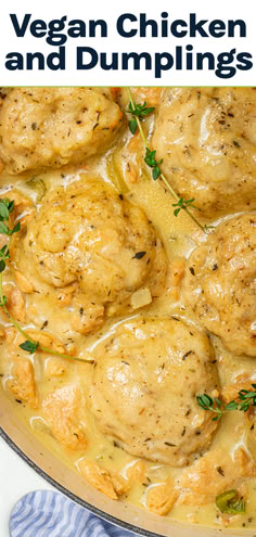 Vegan Chicken and Dumplings Stew in a pot.