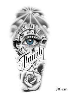 a tattoo with an eye and roses on it