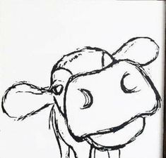a black and white drawing of a cow