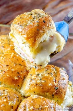 a close up of some food on a spoon